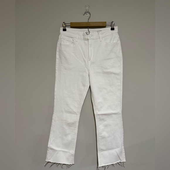 Eunina White Emery High Rise Cropped Boot Cut Jeans Size 30 Frayed Hem - Picture 1 of 11